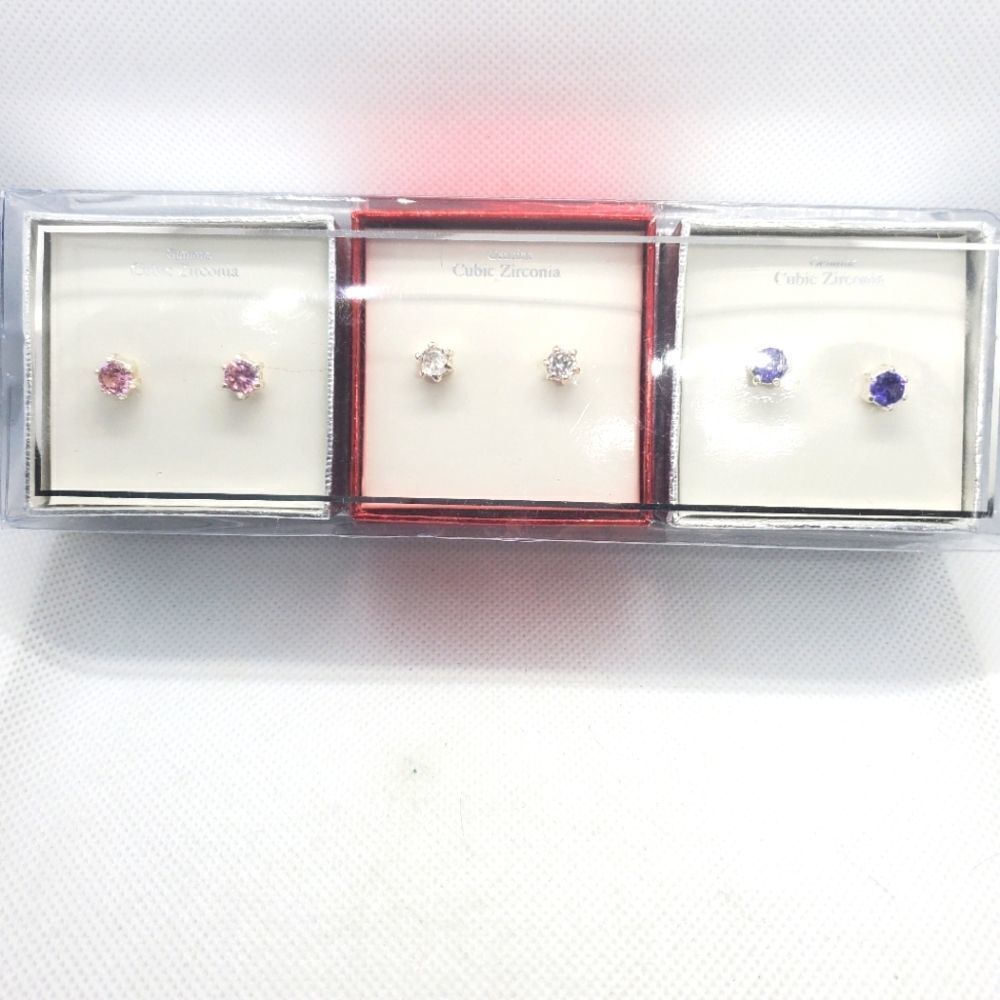 NWT Set of 3 Genuine Cubic Zirconia Earrings